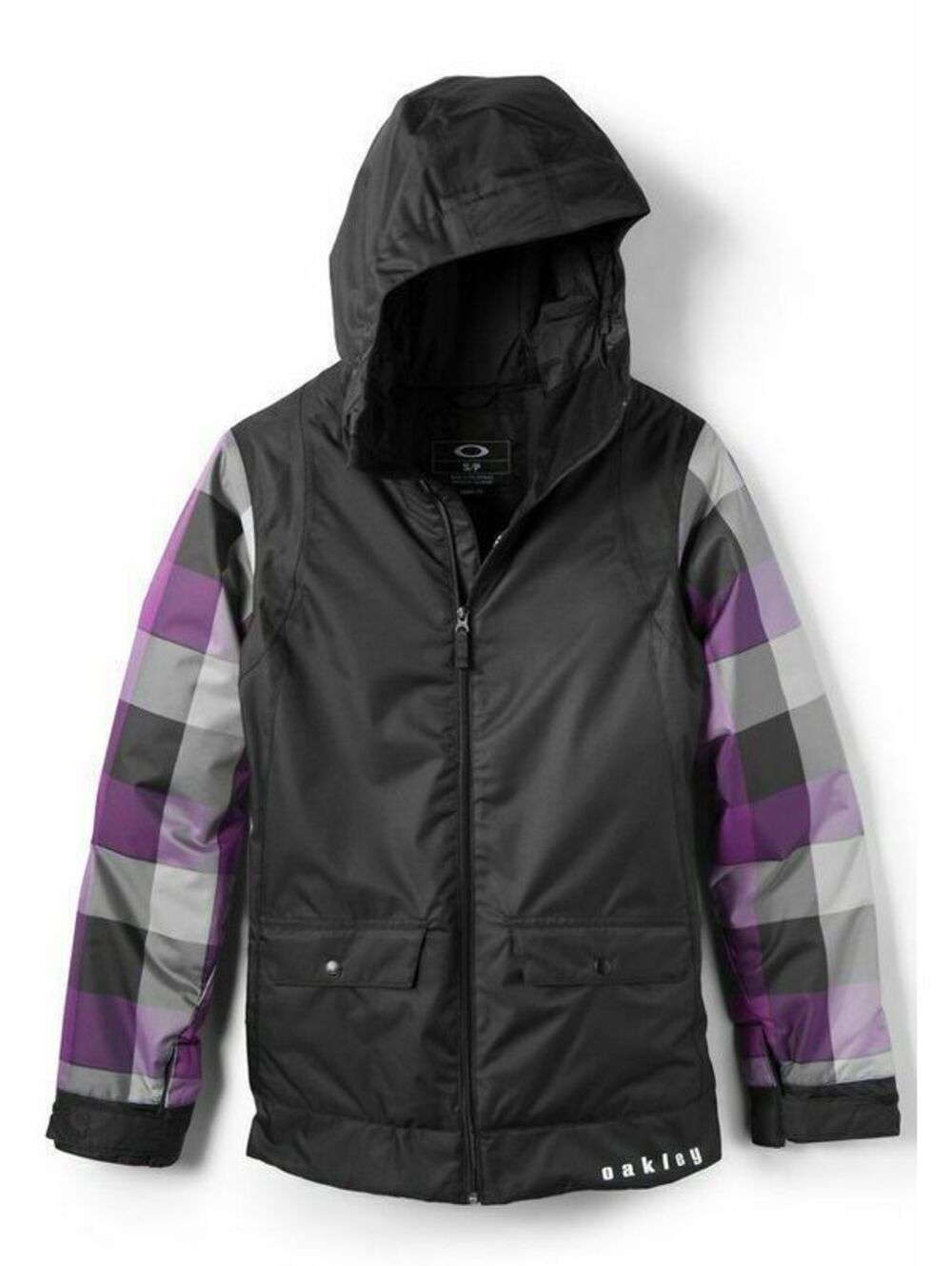 Oakley Well Known Jacket Winter Ski Snowboard Coat Hood PURPLE PLAID WOMEN LARGE